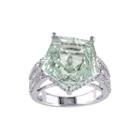 Genuine Green Amethyst And White Topaz Sterling Silver Ring