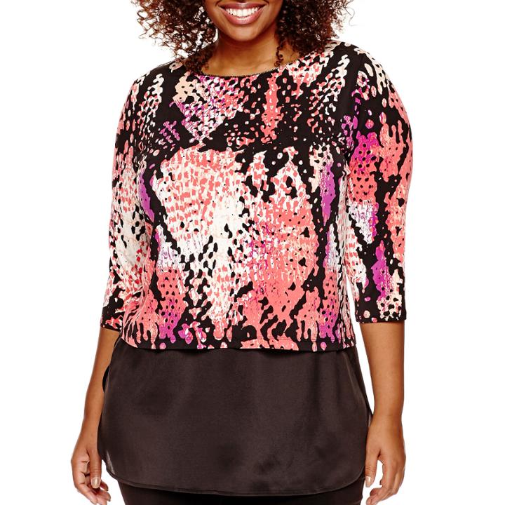 Worthington 3/4-sleeve Metal-trim Layered Shirt - Plus