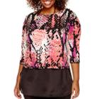 Worthington 3/4-sleeve Metal-trim Layered Shirt - Plus