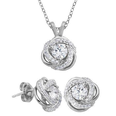 Diamonart Cubic Zirconia Love Knot Pendant Necklace & Earring Set