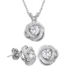 Diamonart Cubic Zirconia Love Knot Pendant Necklace & Earring Set