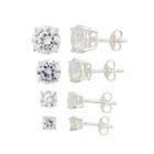 Diamonart 4 Pair Greater Than 6 Ct. T.w. White Cubic Zirconia Sterling Silver Earring Sets