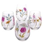 Certified International Rainbow Seeds Set Of 4 Hand-painted Stemless Wine Glasses