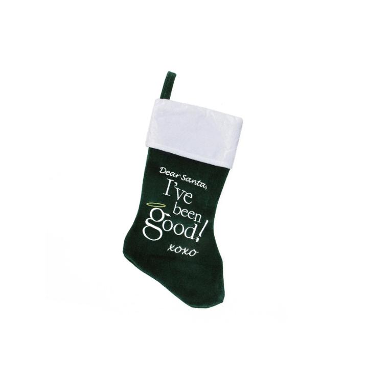 18 Green And White Velvet Dear Santa Halo Embroidered Christmas Stocking