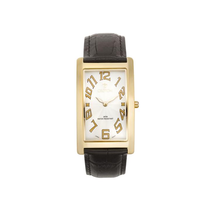 Croton Mens Brown And White Rectangular Strap Watches