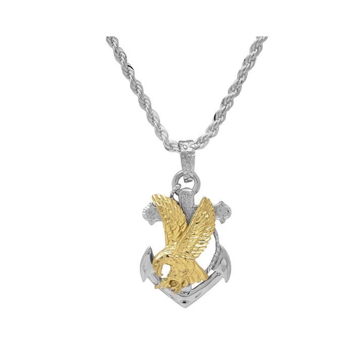 Mens 14k Yellow Gold Over Silver Eagle Anchor Pendant Necklace