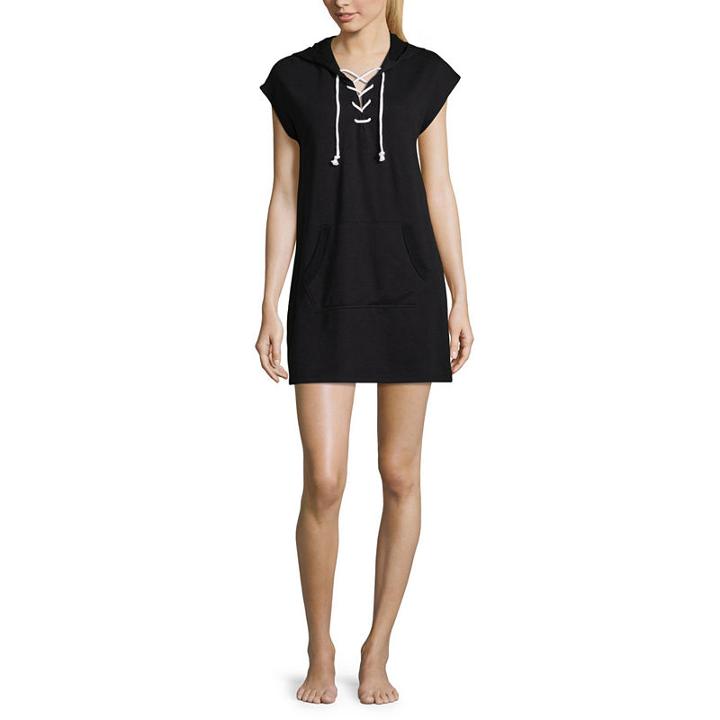 Flirtitude Short Sleeve Lace Up Hooded Dress - Juniors