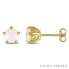 Laura Ashley Round White Opal 18k Gold Over Silver Stud Earrings