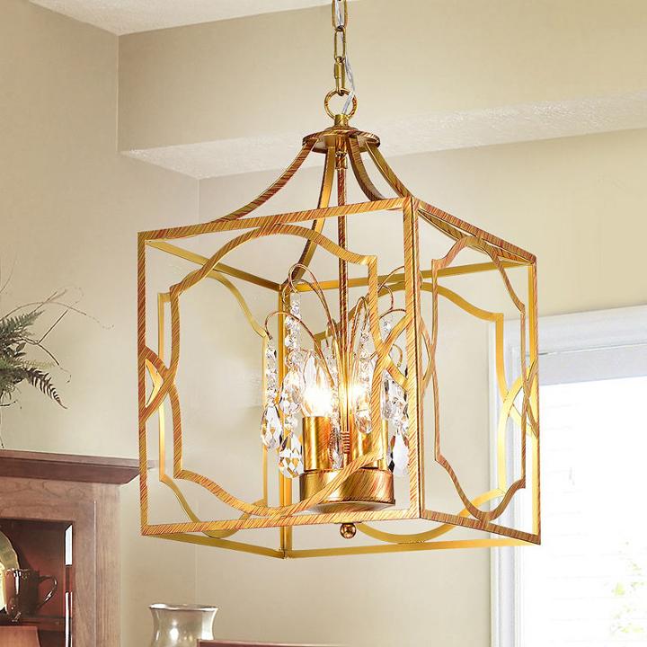 Carimid Antique Goldtone Leaf 12-inch 4-light Square Pendant