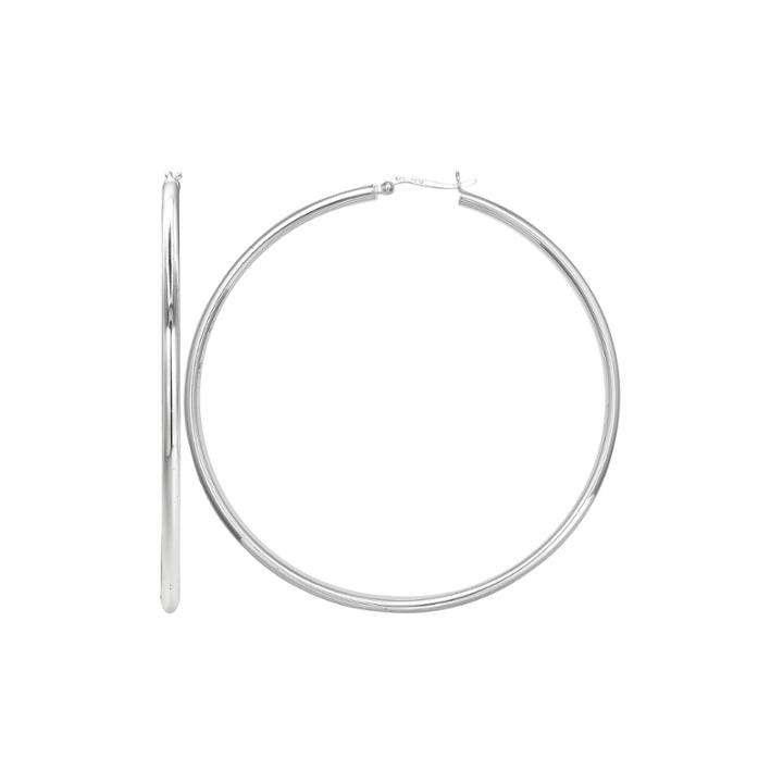 Sterling Silver Diamond-cut Tubular 80mm Hoop Earrings