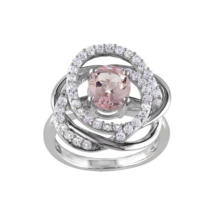 Genuine Pink Morganite And White Sapphire Sterling Silver Ring