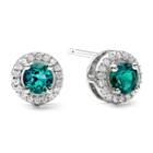 1/10 Ct. T.w. Diamond & Genuine Emerald Stud 10k White Gold Earrings