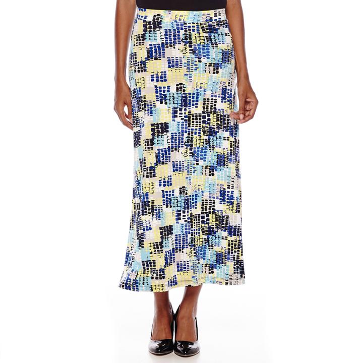 Evan-picone Geo Square Print Maxi Skirt
