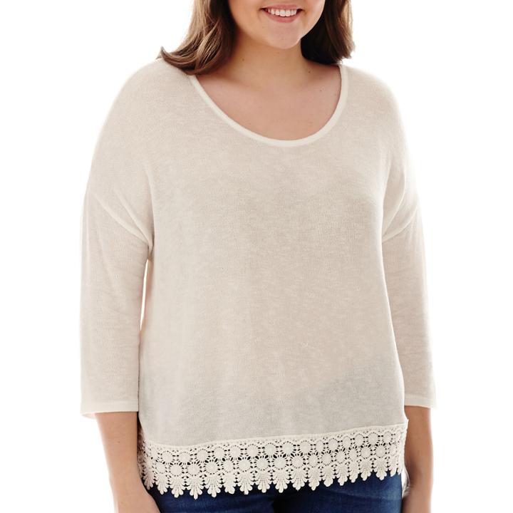 Arizona 3/4-sleeve Lace-trim Hatchi Top - Juniors Plus