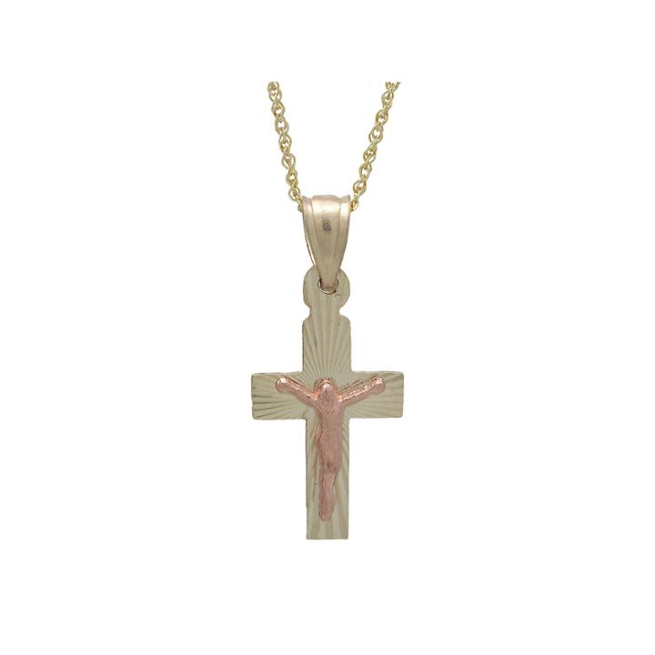 Rene Bargueiras 14k Two-tone Gold Crucifix Pendant Necklace