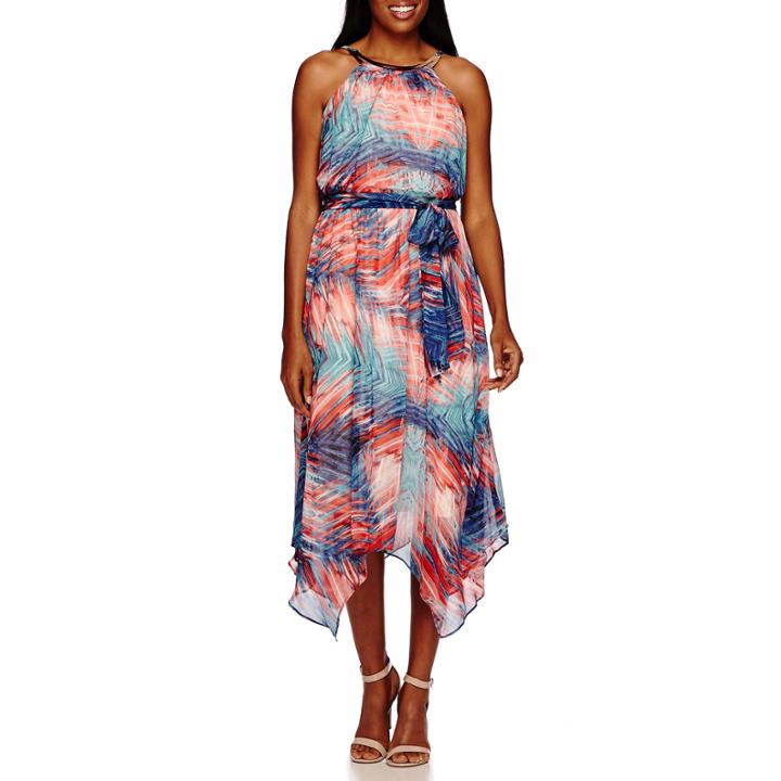 Sangria Sleeveless Abstract Print Handkerchief-hem Hem Maxi Dress