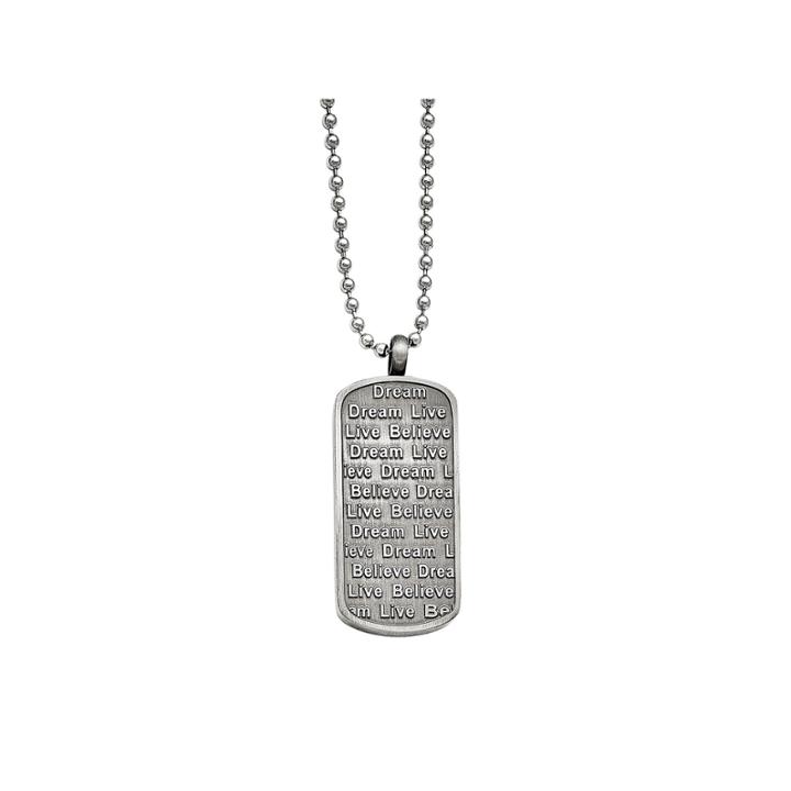 Mens Stainless Steel Antiqued Live Dream Believe Pendant