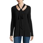 I Jeans By Buffalo Long Sleeve V Neck Tunic Bow Top