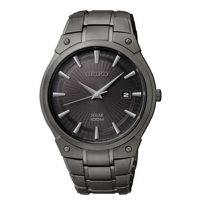 Seiko Mens Black Ion Stainless Steel Solar Watch Sne325