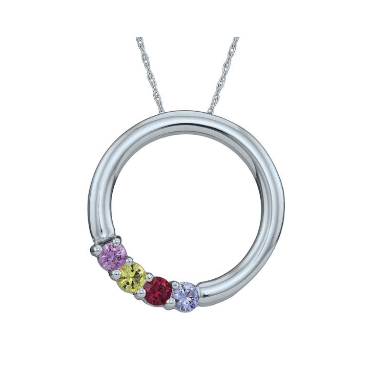 Personalized Simulated Birthstone Circle Pendant Necklace