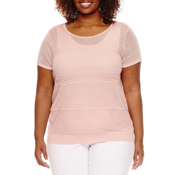 Worthington Short Sleeve Scoop Neck Pullover Sweater-plus