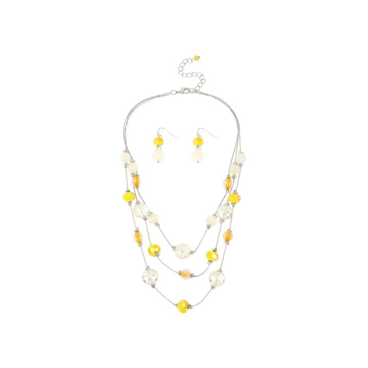 Mixit&trade; Yellow Bead Earring And Illusion Necklace Set