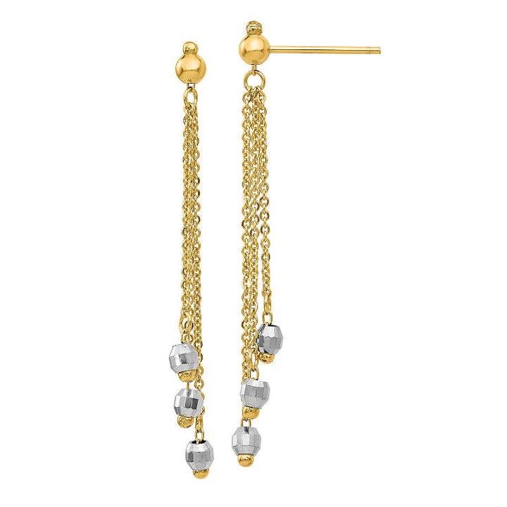 14k Two Tone Gold Drop Earrings