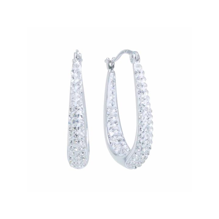 Silver Treasures Crystal Silver Over Brass Hoop Earrings