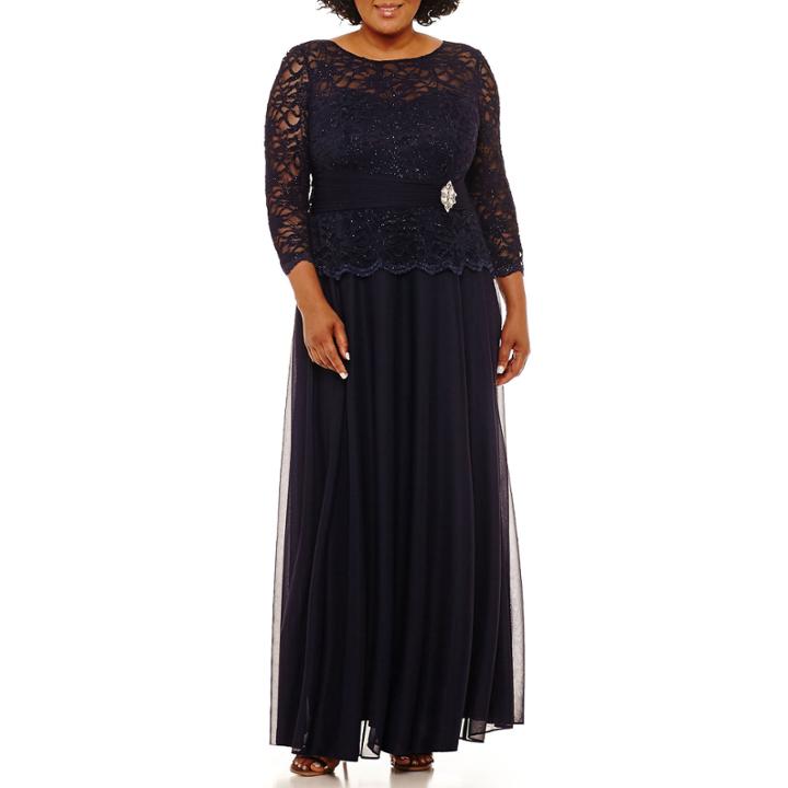 Jackie Jon 3/4 Sleeve Embellished Evening Gown-plus