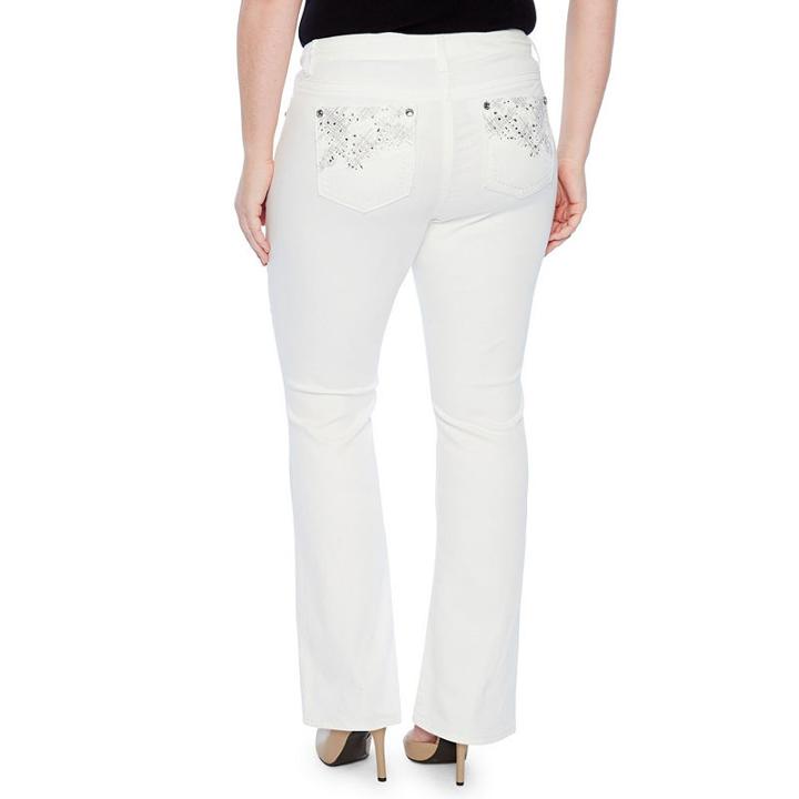 Star Stitch Faux Gemstone Pockets Bootcut Jeans - Plus