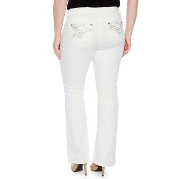 Star Stitch Faux Gemstone Pockets Bootcut Jeans - Plus
