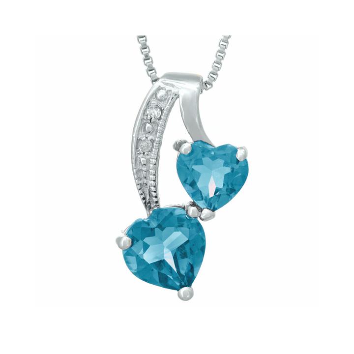 Genuine Blue Topaz And Diamond-accent Sterling Silver Double-heart Pendant Necklace