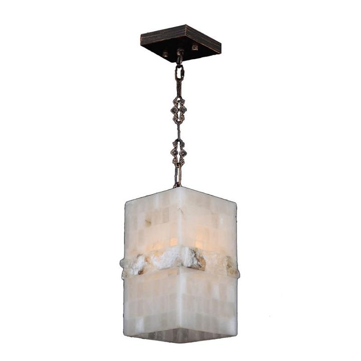Pompeii Collection 1 Light Mini Flemish Brass Finish And Natural Quartz Rectangle Pendant