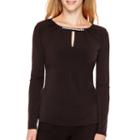 Liz Claiborne Long-sleeve Pleated Neck-trim Top - Tall