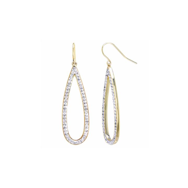 Sparkle Allure Clear Crystal Gold Over Brass Open Teardrop Drop Earrings