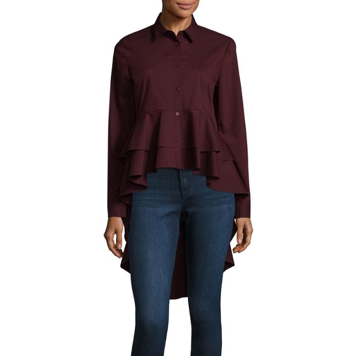 A.n.a Ls Asymmetric Peplum Shirt Long Sleeve Y Neck Woven Blouse