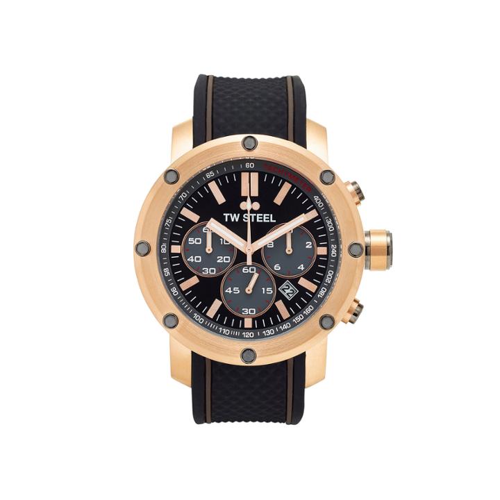 Tw Steel Mens Chronograph Black And Rose Gold Tone Grandeur Tech Strap Watch
