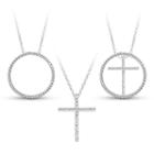 Sterling Silver 3-in-1 Cubic Zirconia Circle Cross Necklace