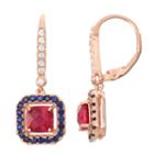 Lab-created Ruby & Sapphire Diamond Accent 14k Gold Over Silver Leverback Earrings