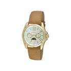 Peugeot Women's Gold Tone Multi-function Brown Suede Strap Watch