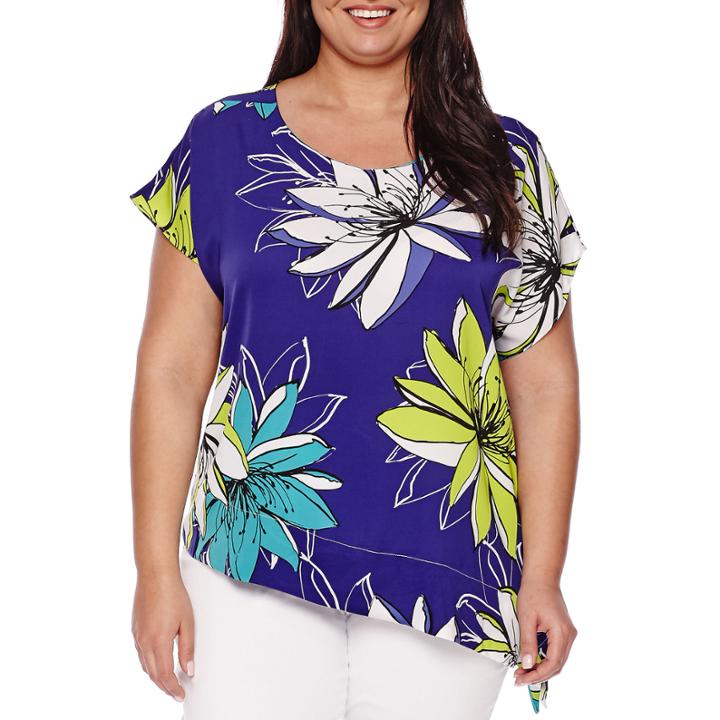 Worthington Asymmetrical-hem Cap-sleeve Blouse - Plus