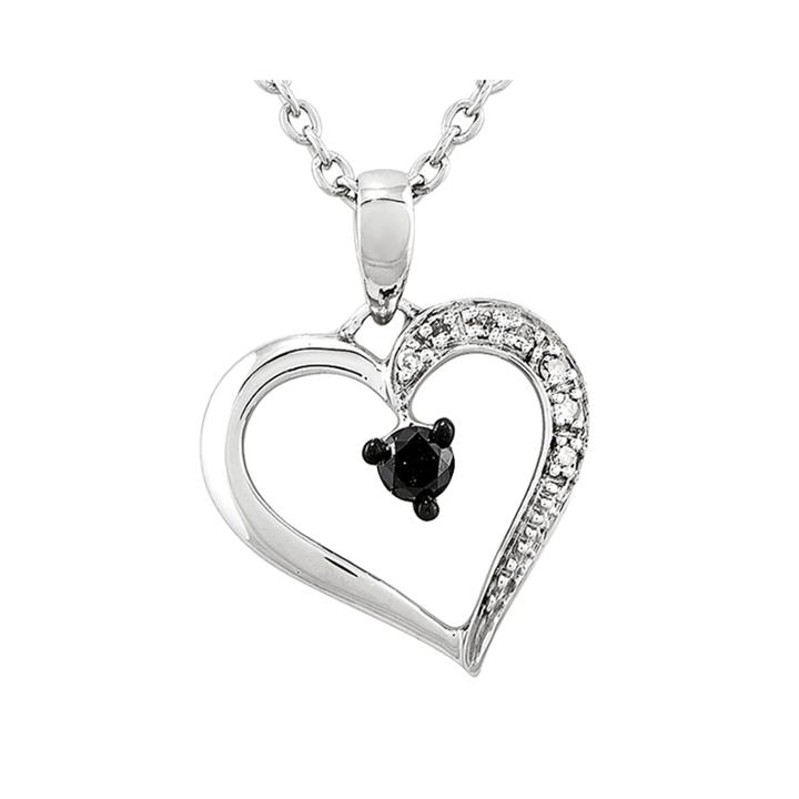 1/8 Ct. T.w. White And Color-enhanced Black Diamond Heart Pendant Necklace