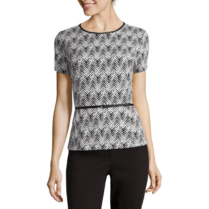 Liz Claiborne Short-sleeve Chevron Belted Knit Top