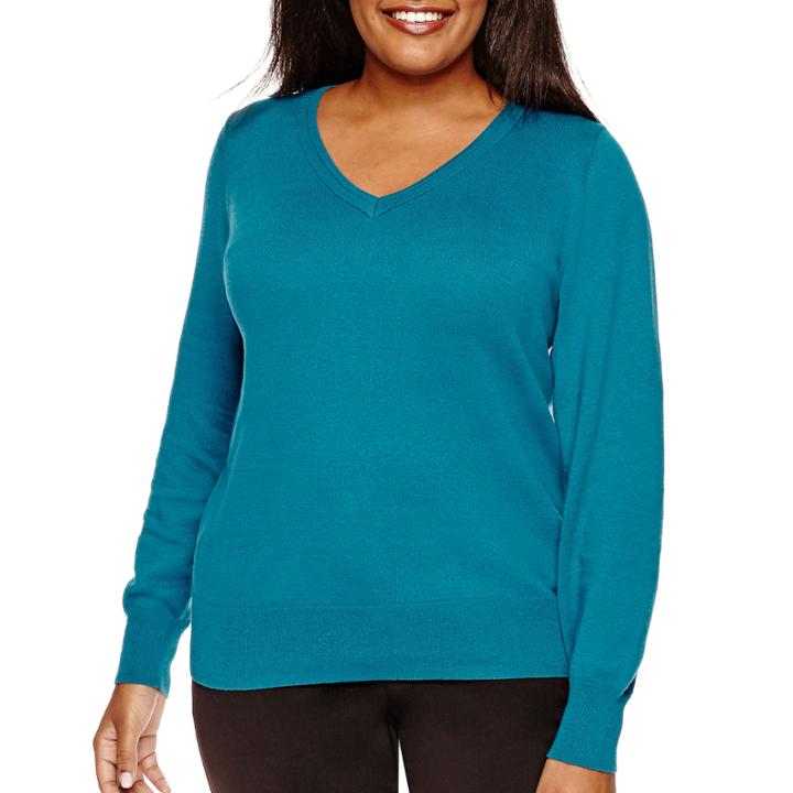 Worthington Long-sleeve Essential V-neck Sweater - Plus