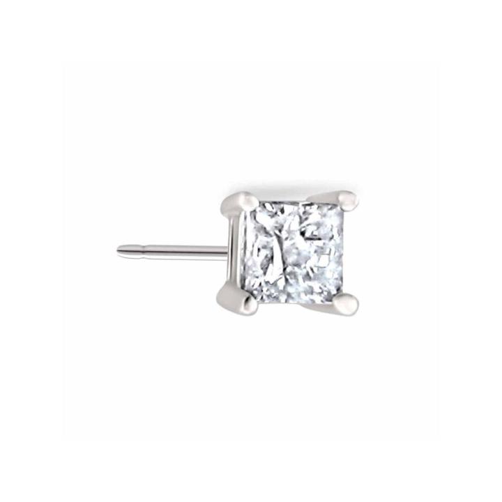 10k White Gold 1/10 C.t.t.w. Princess Cut Single Diamond Stud Earring