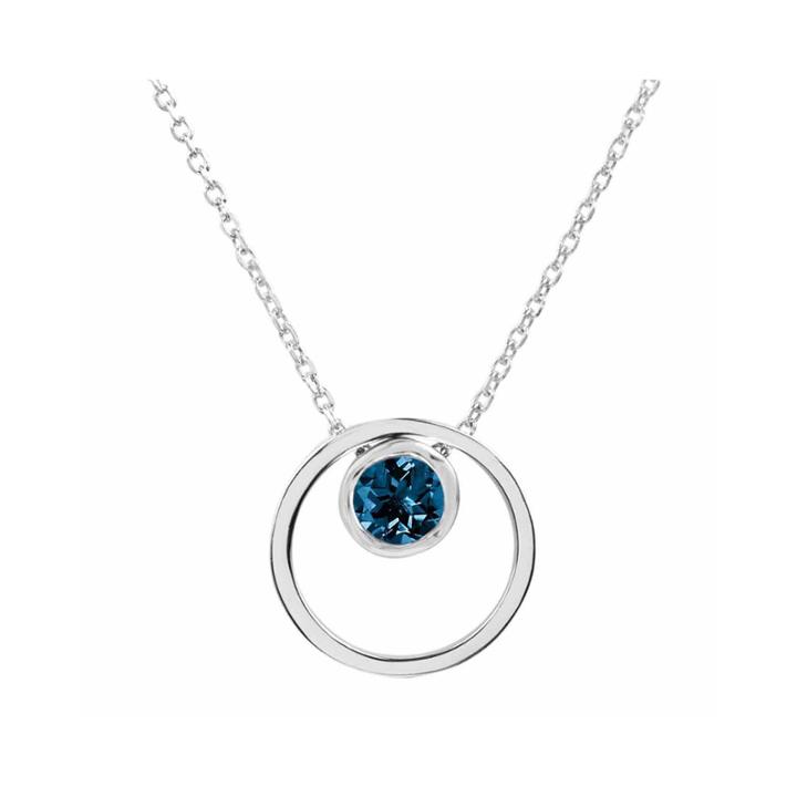 London Blue Topaz Sterling Silver Double Circle Pendant Necklace