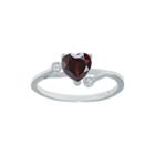 Genuine Garnet And White Topaz Sterling Silver Heart-shaped Ring