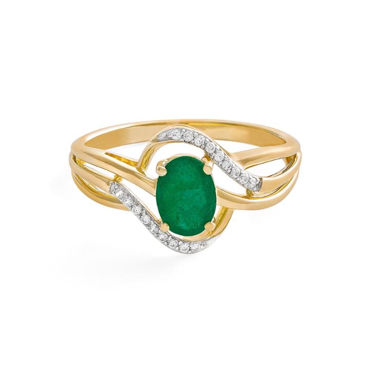 Womens Diamond Accent Genuine Emerald 10k Gold Cocktail Ring