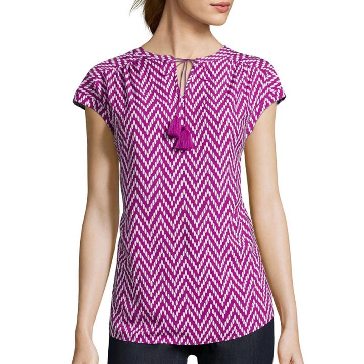 St. John's Bay Short-sleeve Tie-front Peasant Shirt - Tall