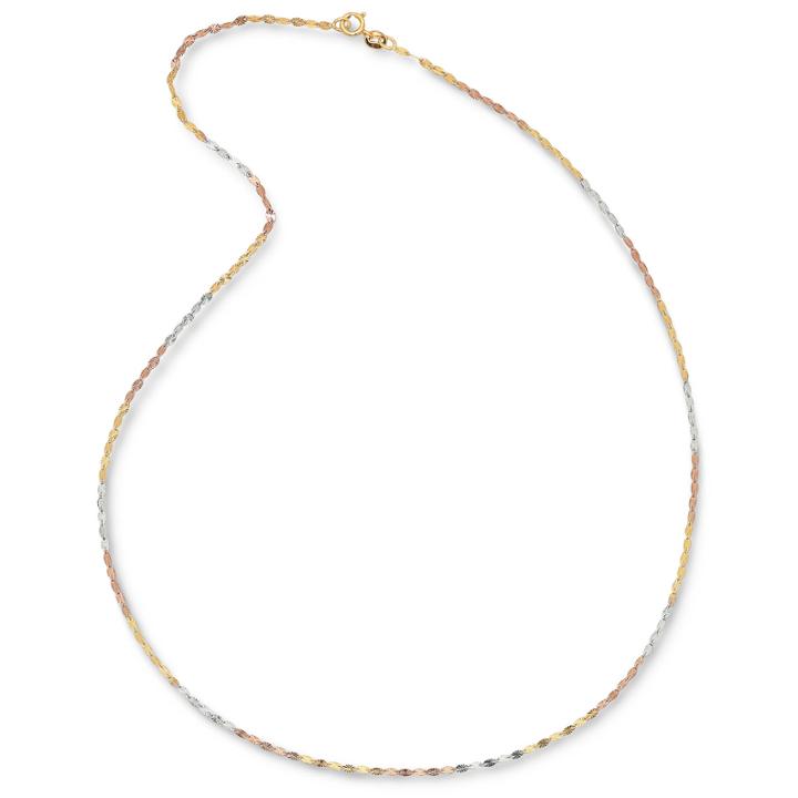 Made In Italy 14k Tri-color Gold Diamond-cut Oval 3.9mm Link Chain Necklace